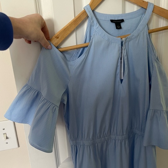 Ann Taylor Striped Cold Shoulder Shirt Dress - Picture 4 of 6